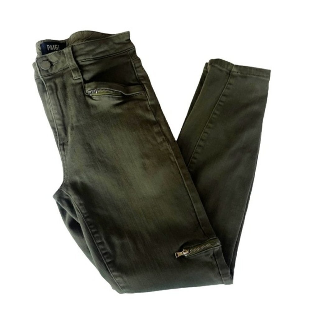 Paige Daryn Zip Ankle Pants in Olive Leaf 28 - Picture 4 of 6